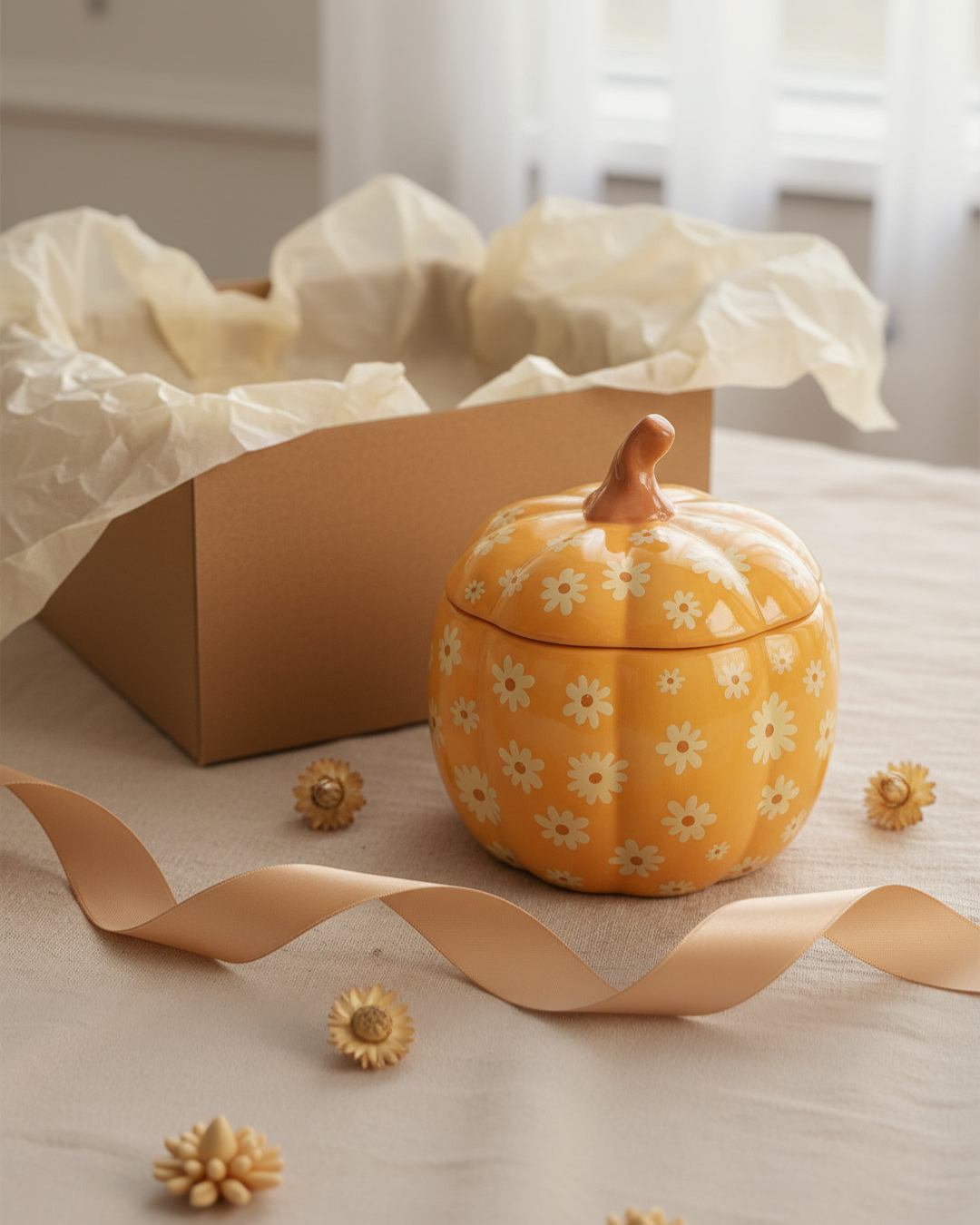 Floral Pumpkin Oil Burner | Ceramic Autumn Wax Melt Burner