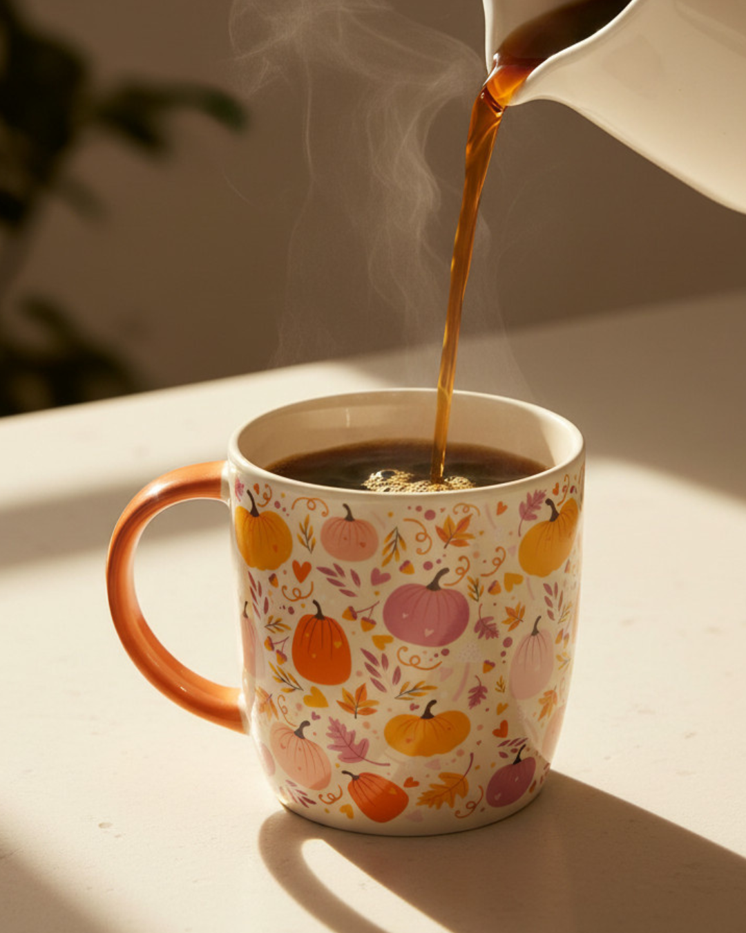 Pink & Orange Pumpkin Print Mug | Ceramic Autumn Mug