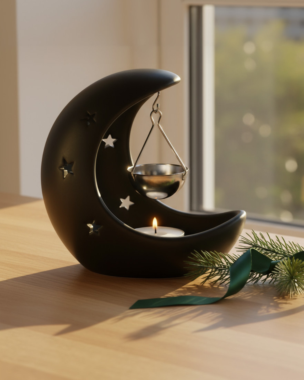 Black Crescent Moon Hanging Oil Burner