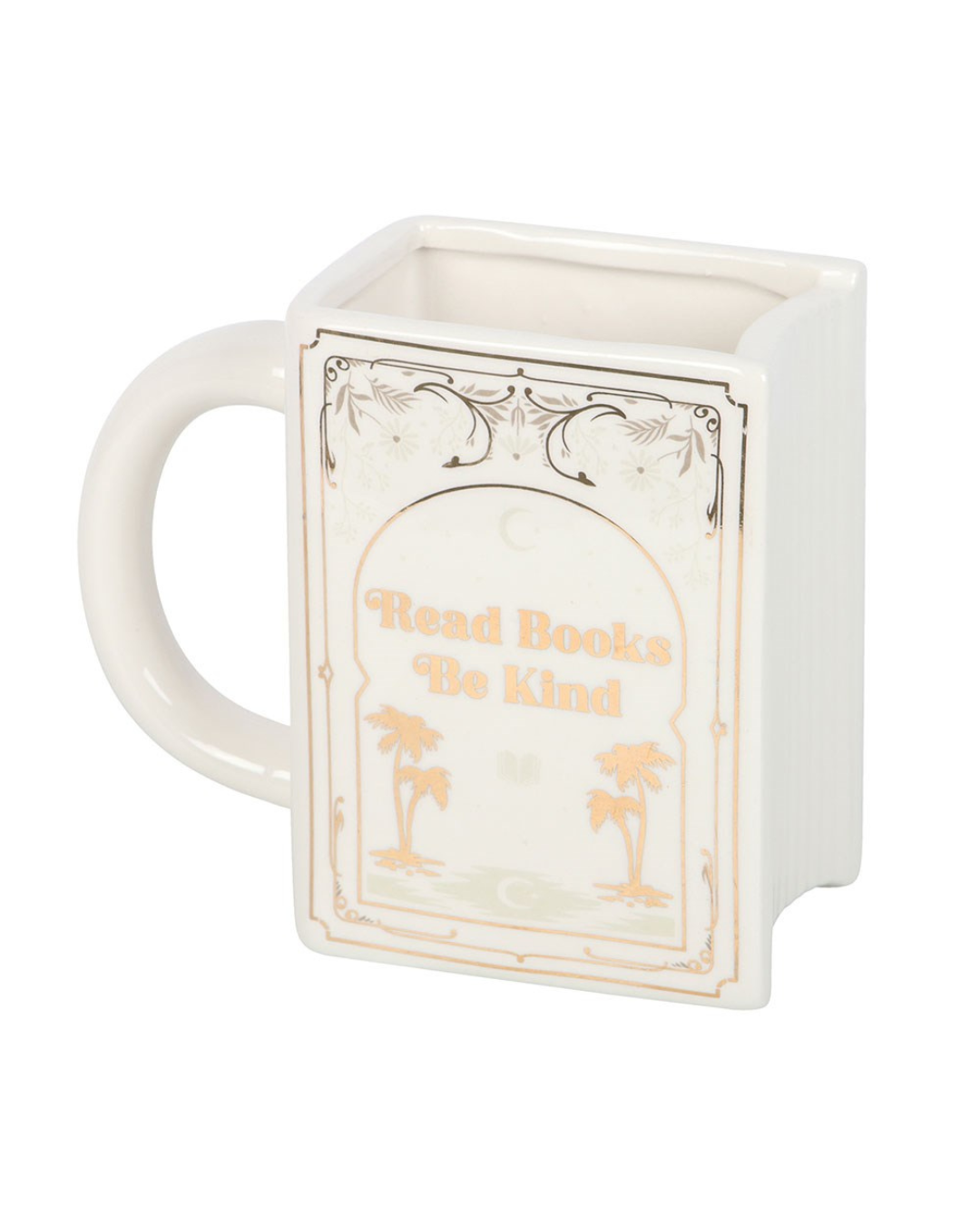 Read Books Be Kind White Book Shaped Mug