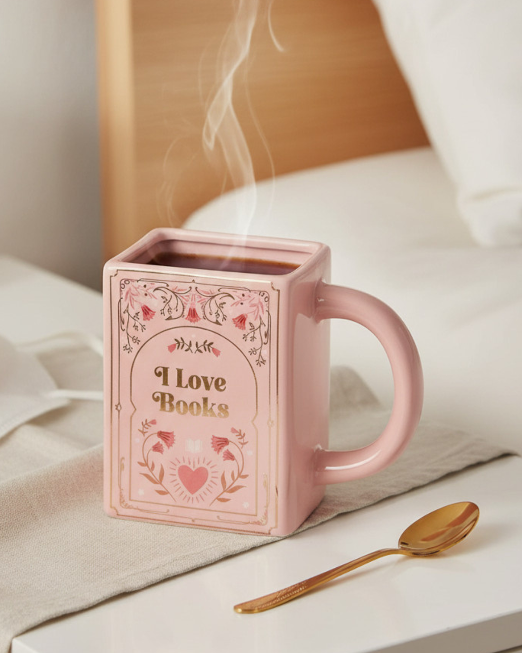 I Love Books Pink Book Shaped Mug
