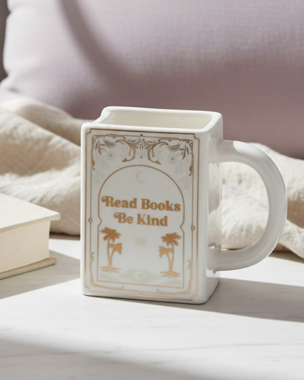 Read Books Be Kind White Book Shaped Mug