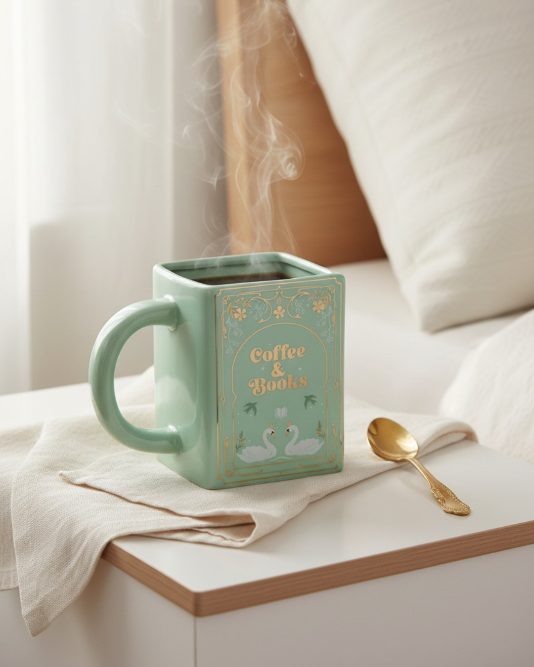 Coffee and Books Green Book Shaped Mug