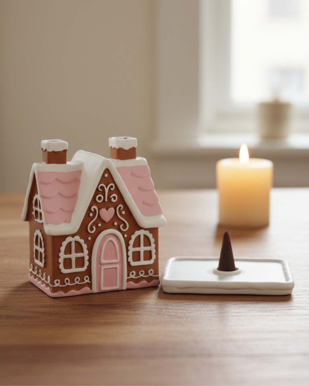 Pink Gingerbread House Incense Cone Burner | Ceramic Christmas House