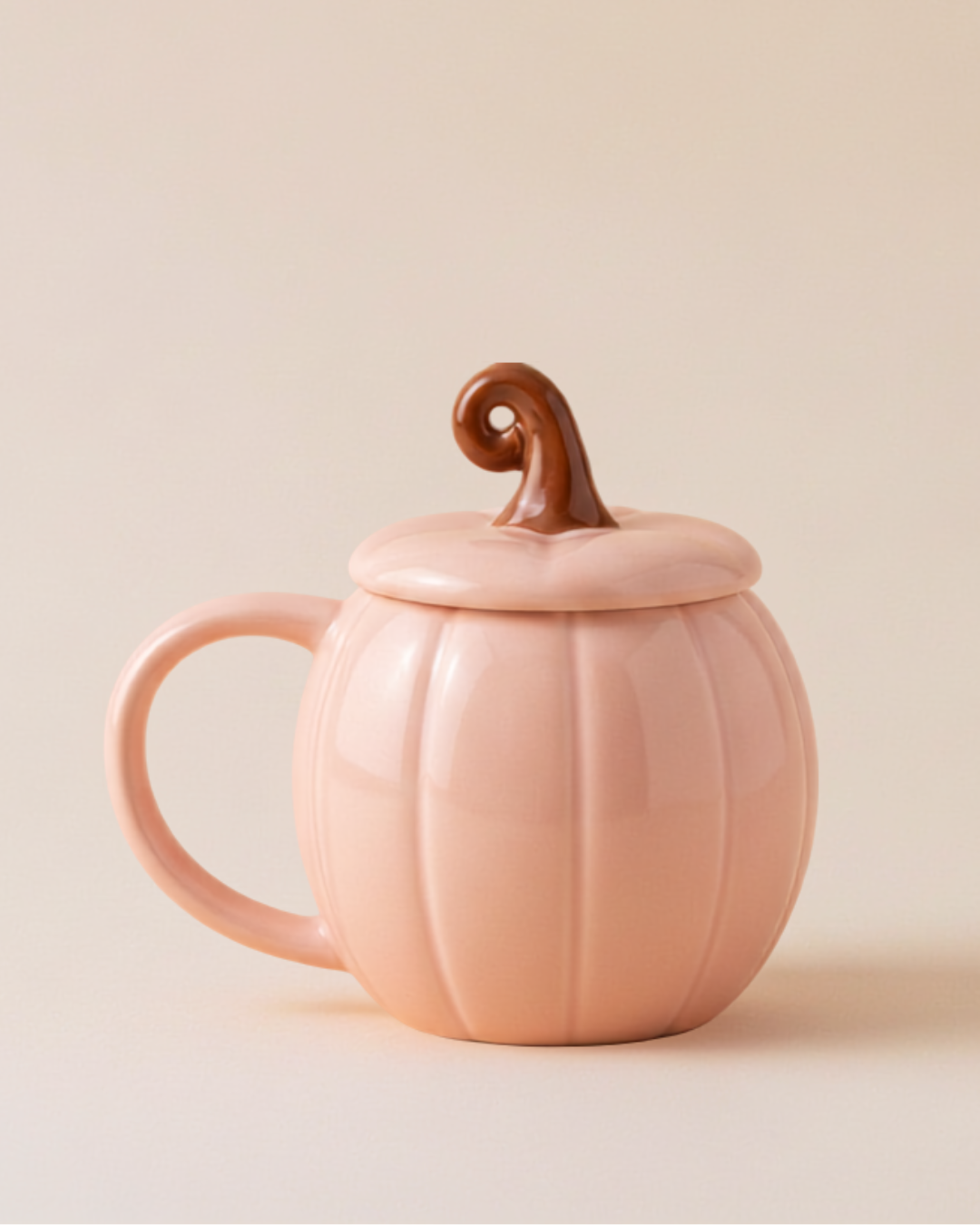 Pink Pumpkin Lidded Mug | Ceramic Pumpkin Mug with Lid