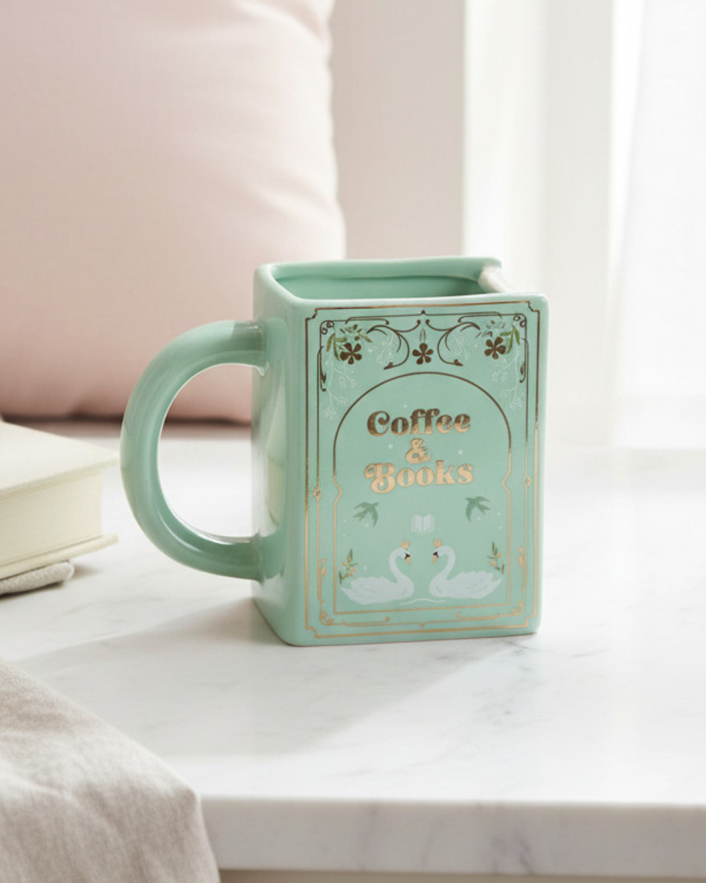 Coffee and Books Green Book Shaped Mug