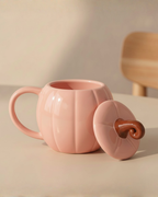 Pink Pumpkin Lidded Mug | Ceramic Pumpkin Mug with Lid