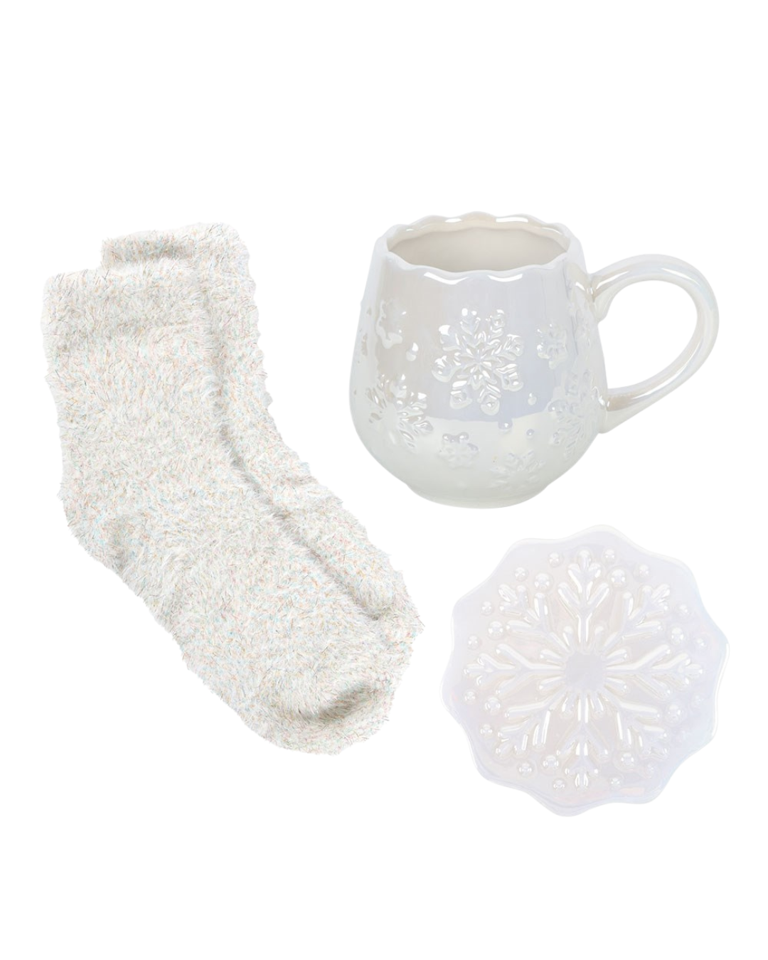 Iridescent Snowflake Mug, Coaster & Socks Gift Set | Cosy Winter Gift