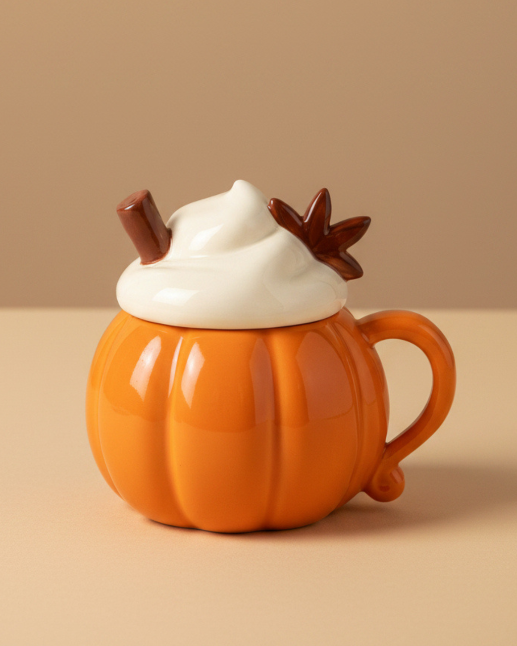 Pumpkin Cream Lidded Mug | Ceramic Pumpkin Mug with Lid