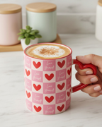 Love Yourself Checkered Mug with Heart Handle