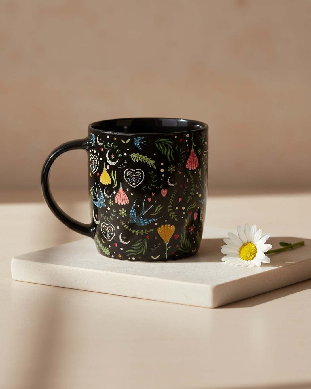 Black Midnight Bloom Print Mug