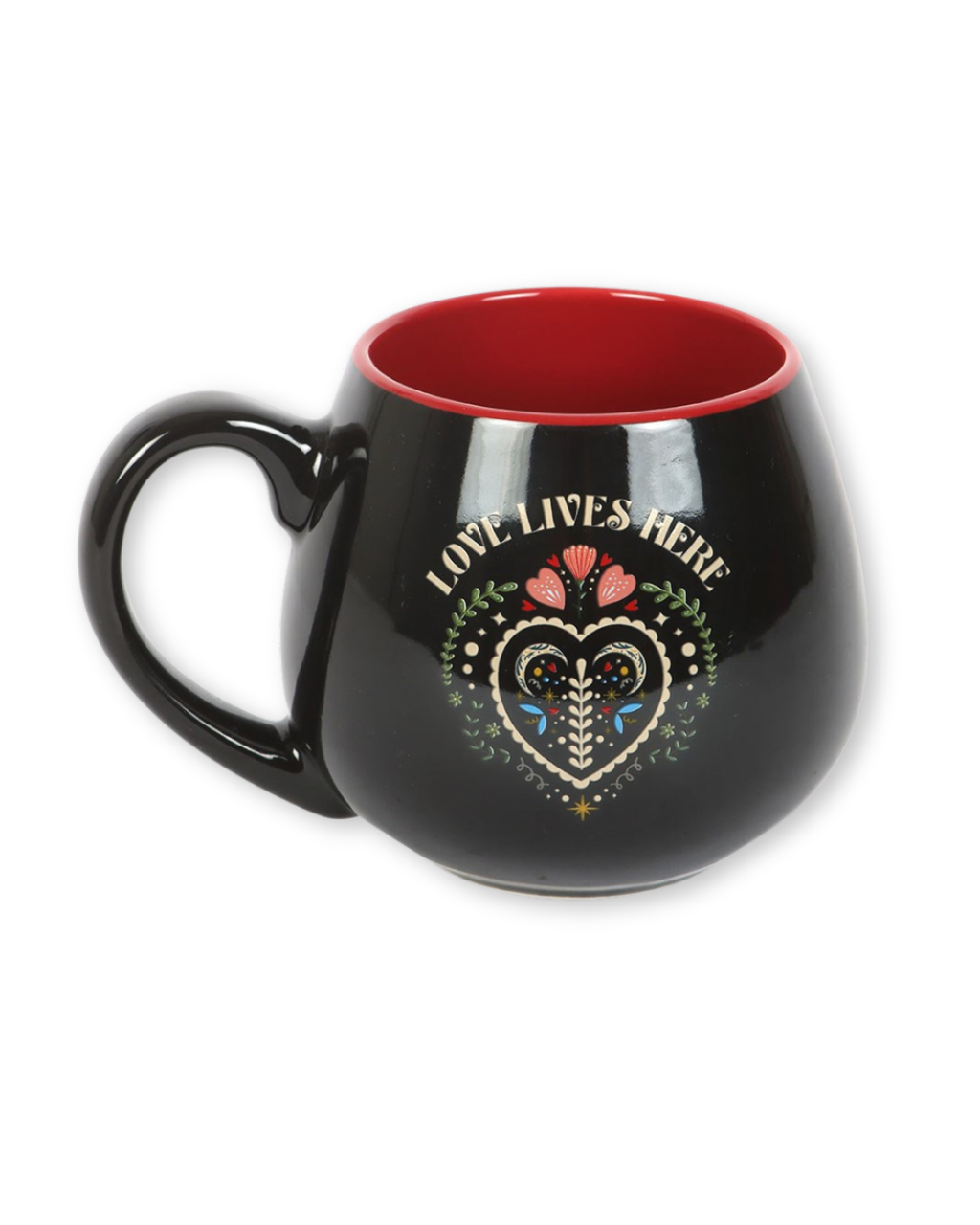 Love Lives Here Folk Heart Rounded Mug
