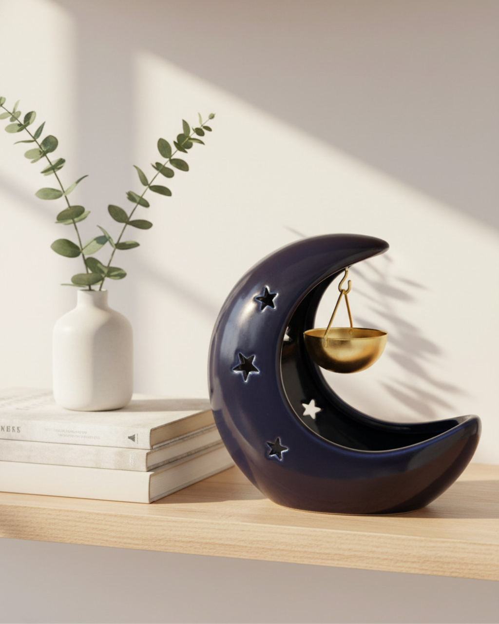 Blue Crescent Moon Hanging Oil Burner