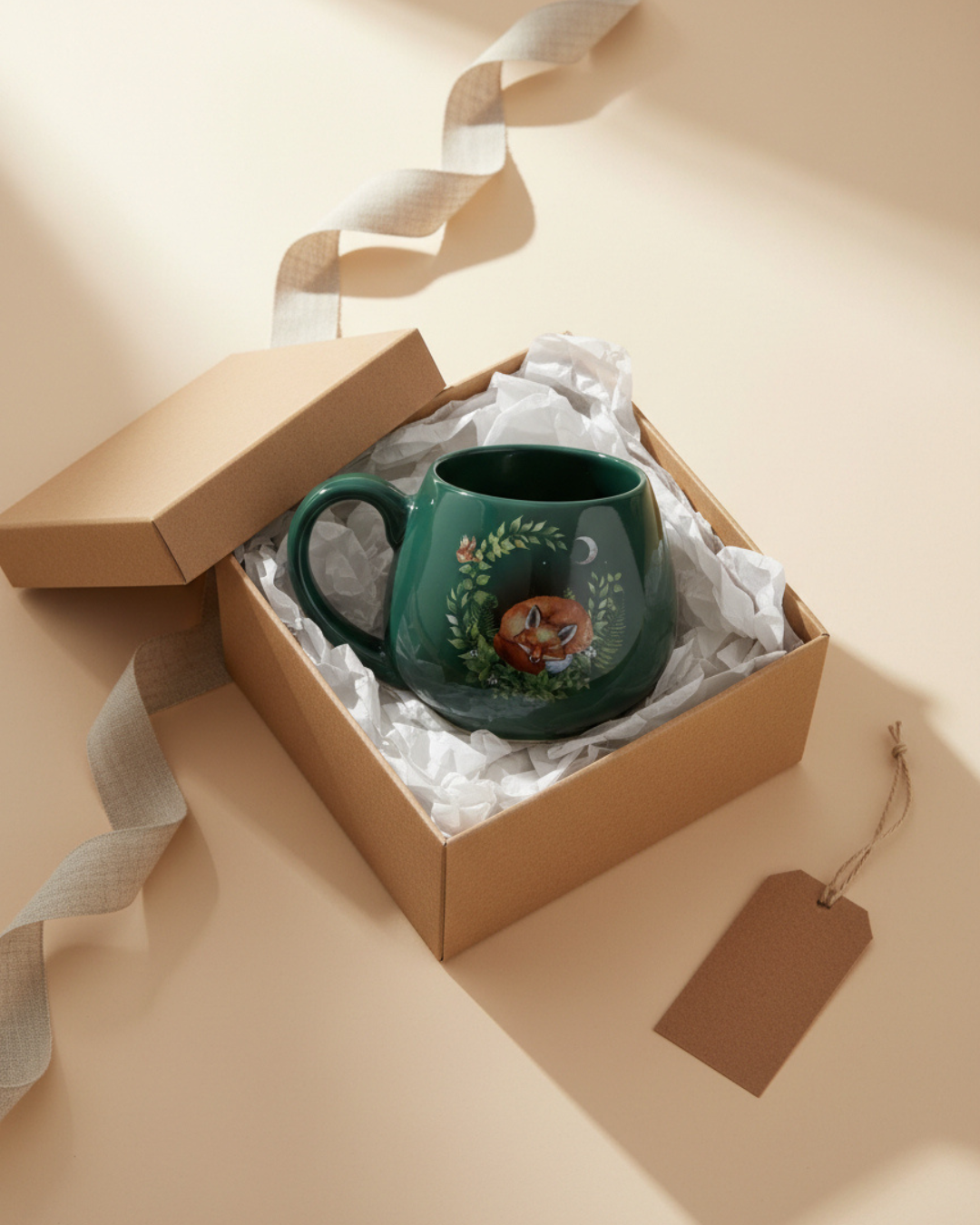 Green Sleeping Fox Rounded Mug
