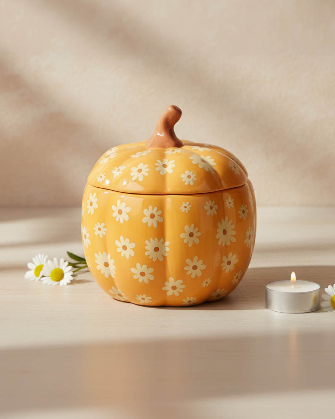 Floral Pumpkin Oil Burner | Ceramic Autumn Wax Melt Burner
