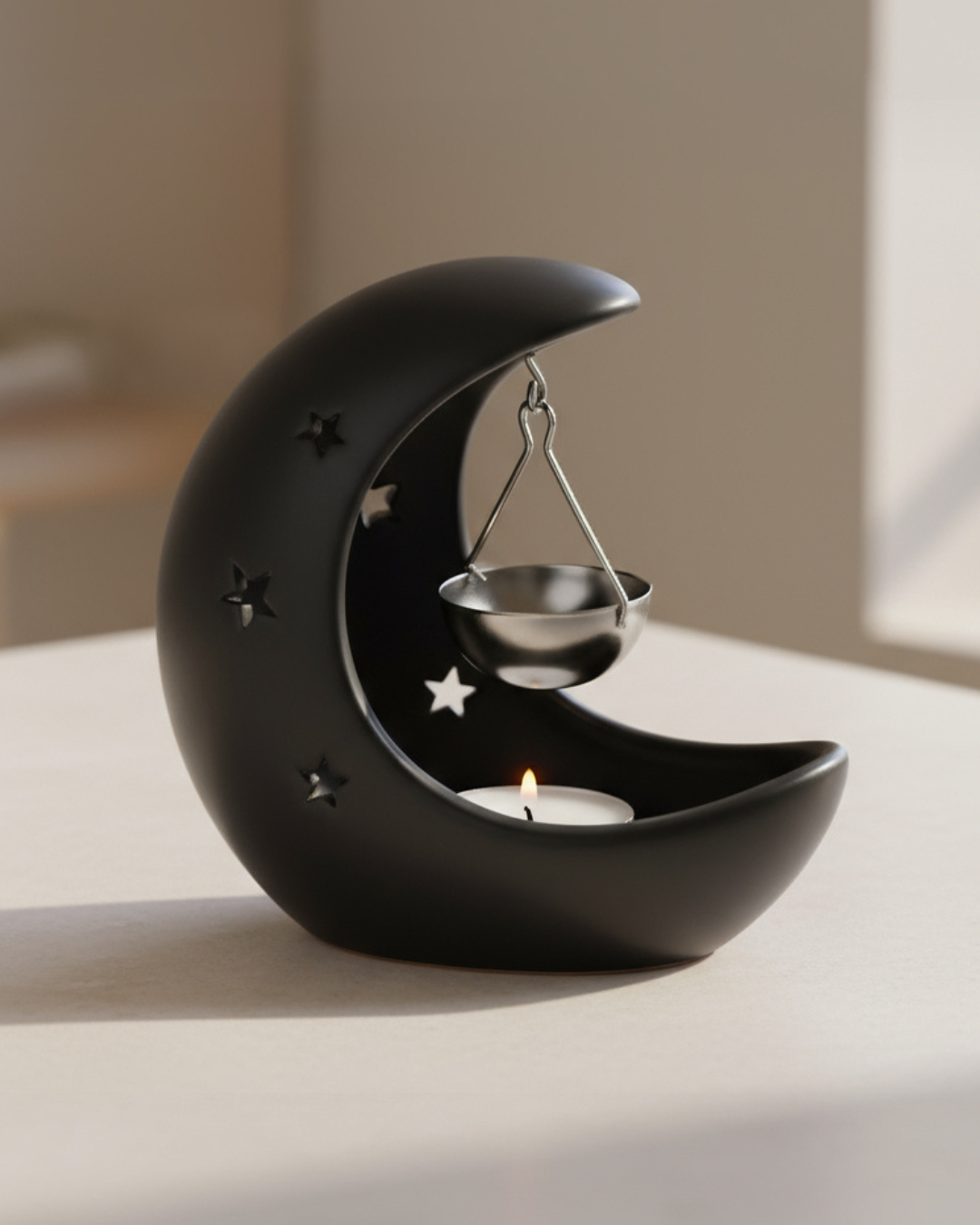 Black Crescent Moon Hanging Oil Burner
