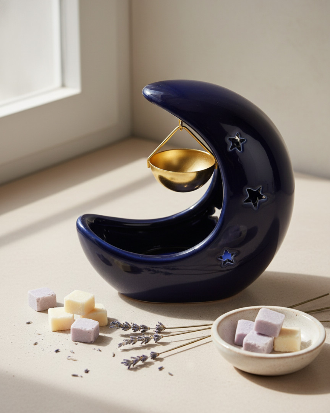 Blue Crescent Moon Hanging Oil Burner
