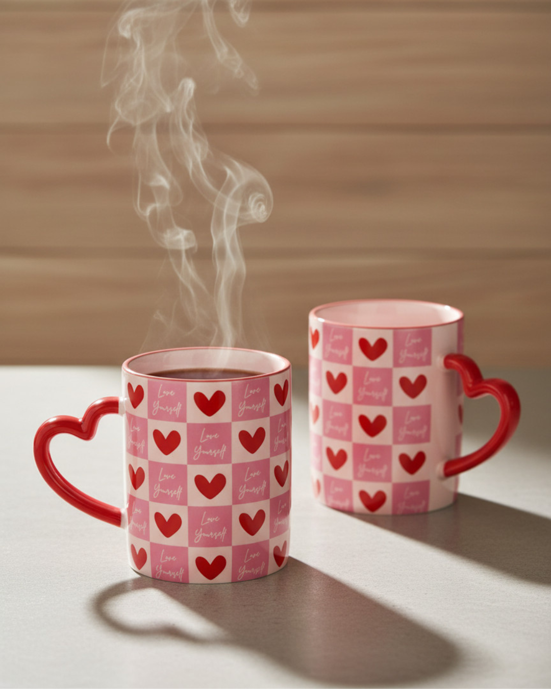 Love Yourself Checkered Mug with Heart Handle