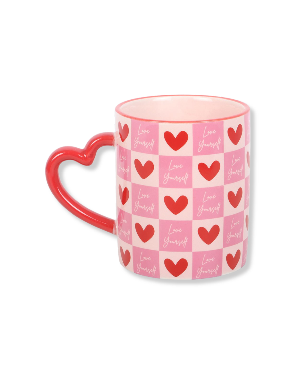 Love Yourself Checkered Mug with Heart Handle