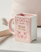 I Love Books Pink Book Shaped Mug