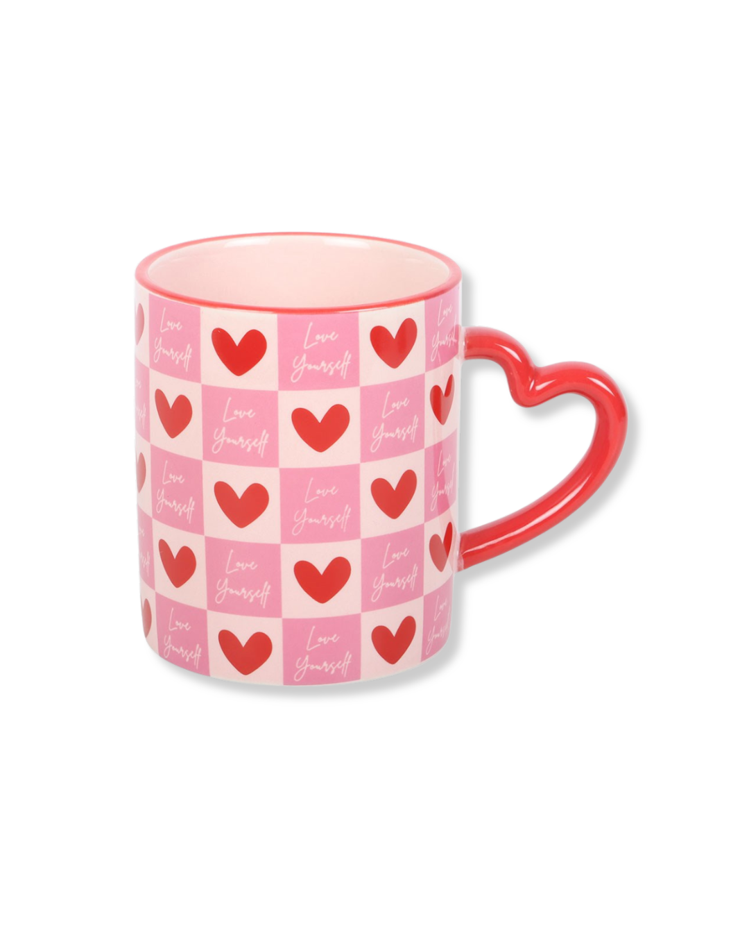 Love Yourself Checkered Mug with Heart Handle