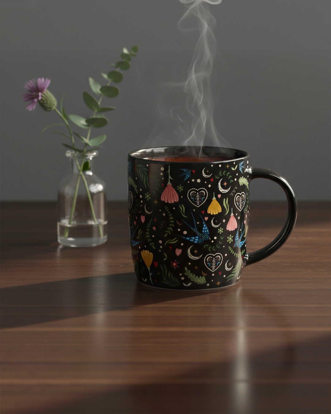 Black Midnight Bloom Print Mug