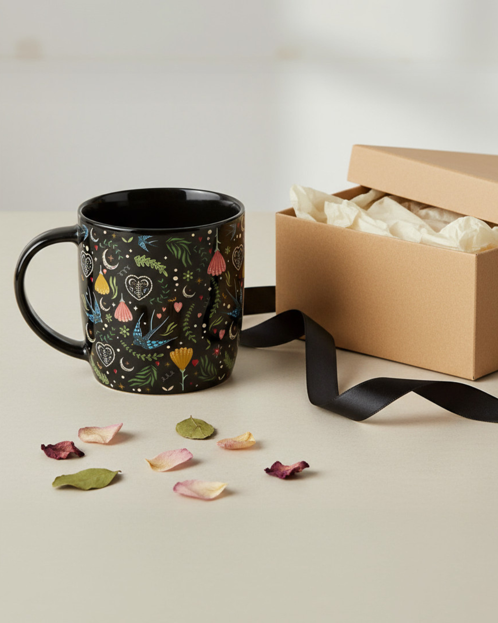 Black Midnight Bloom Print Mug