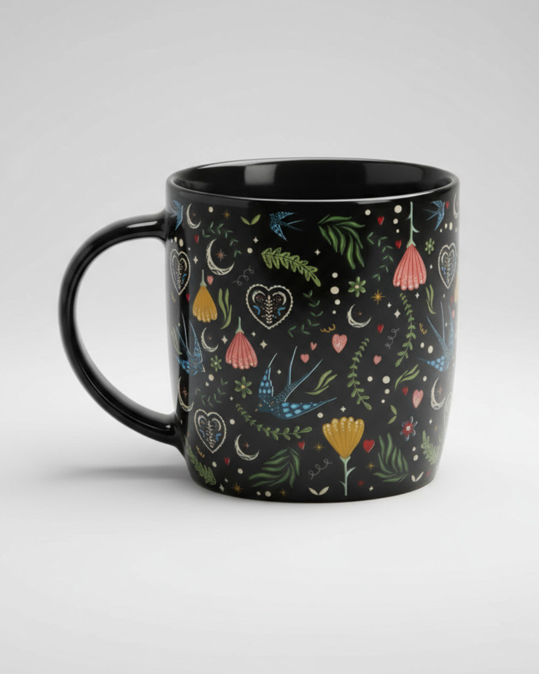Black Midnight Bloom Print Mug