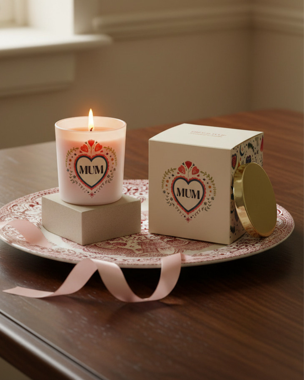Mum Folk Heart French Tulip Candle