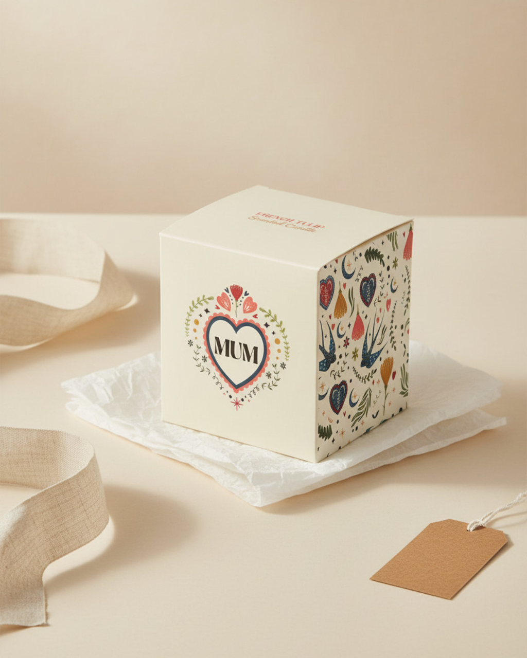Mum Folk Heart French Tulip Candle