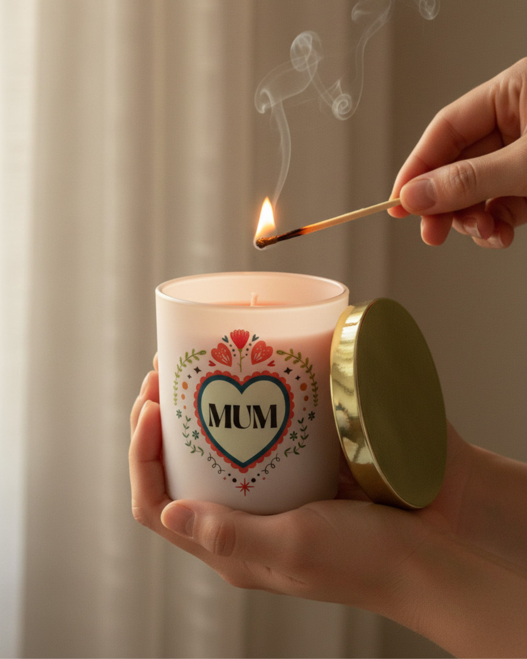 Mum Folk Heart French Tulip Candle
