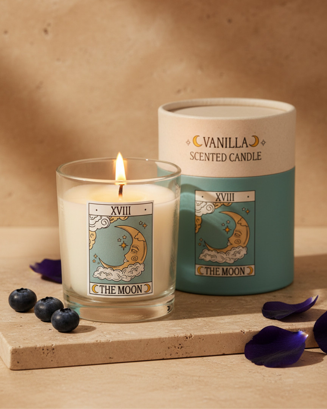 The Moon Vintage Tarot Blueberry Candle