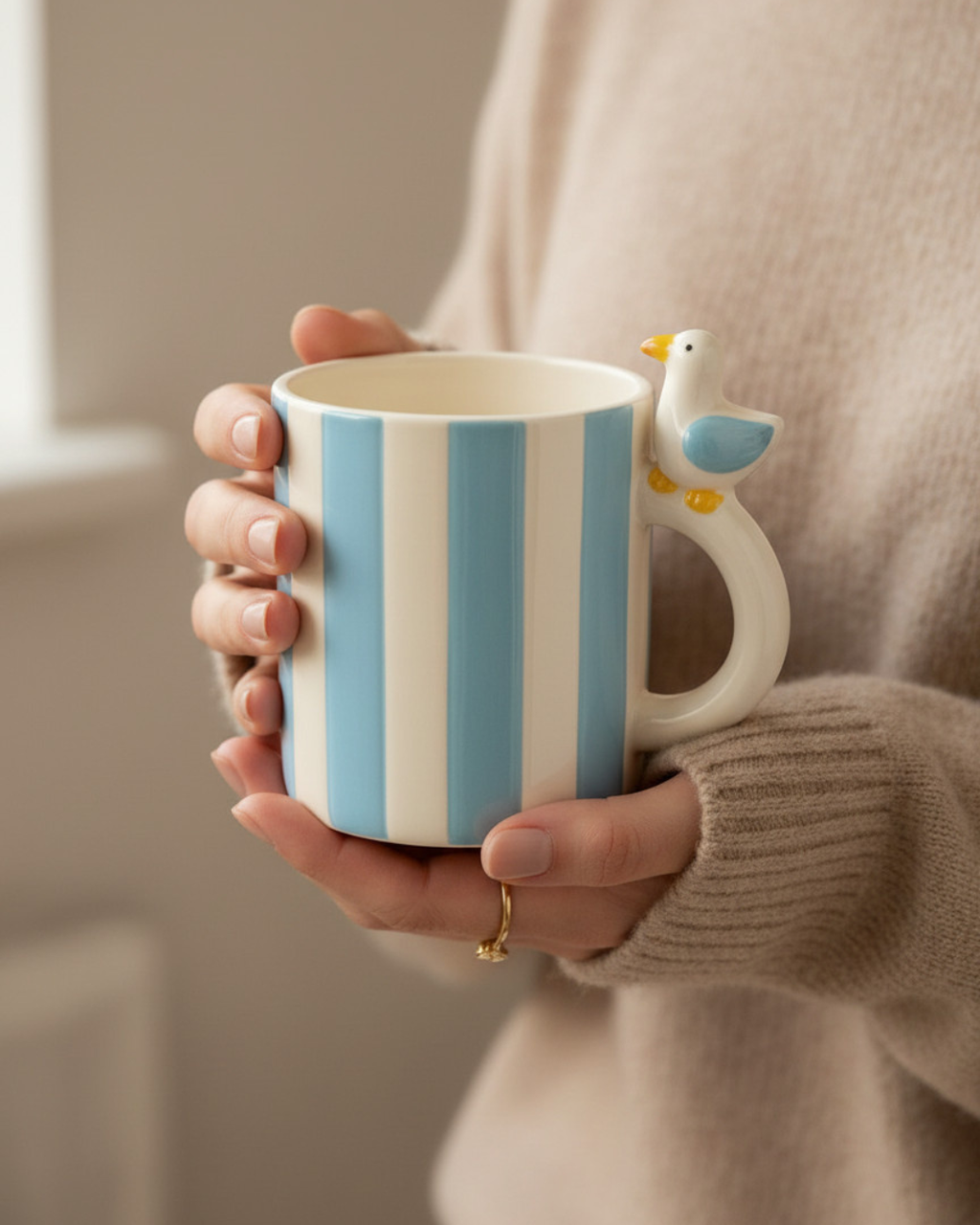 Striped Mug with Seagull