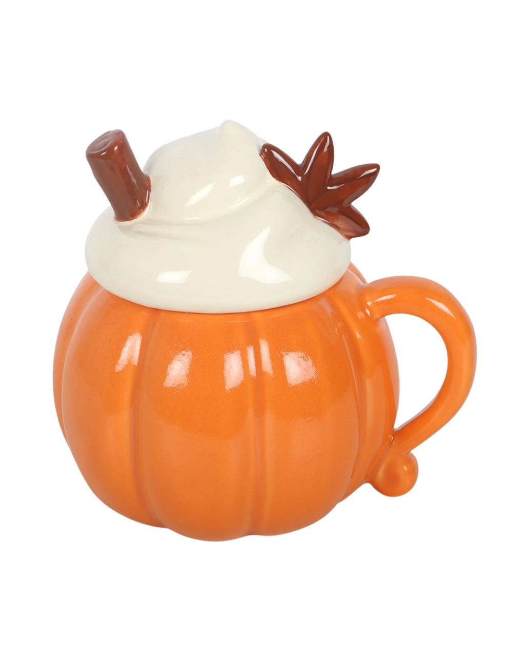 Pumpkin Cream Lidded Mug | Ceramic Pumpkin Mug with Lid