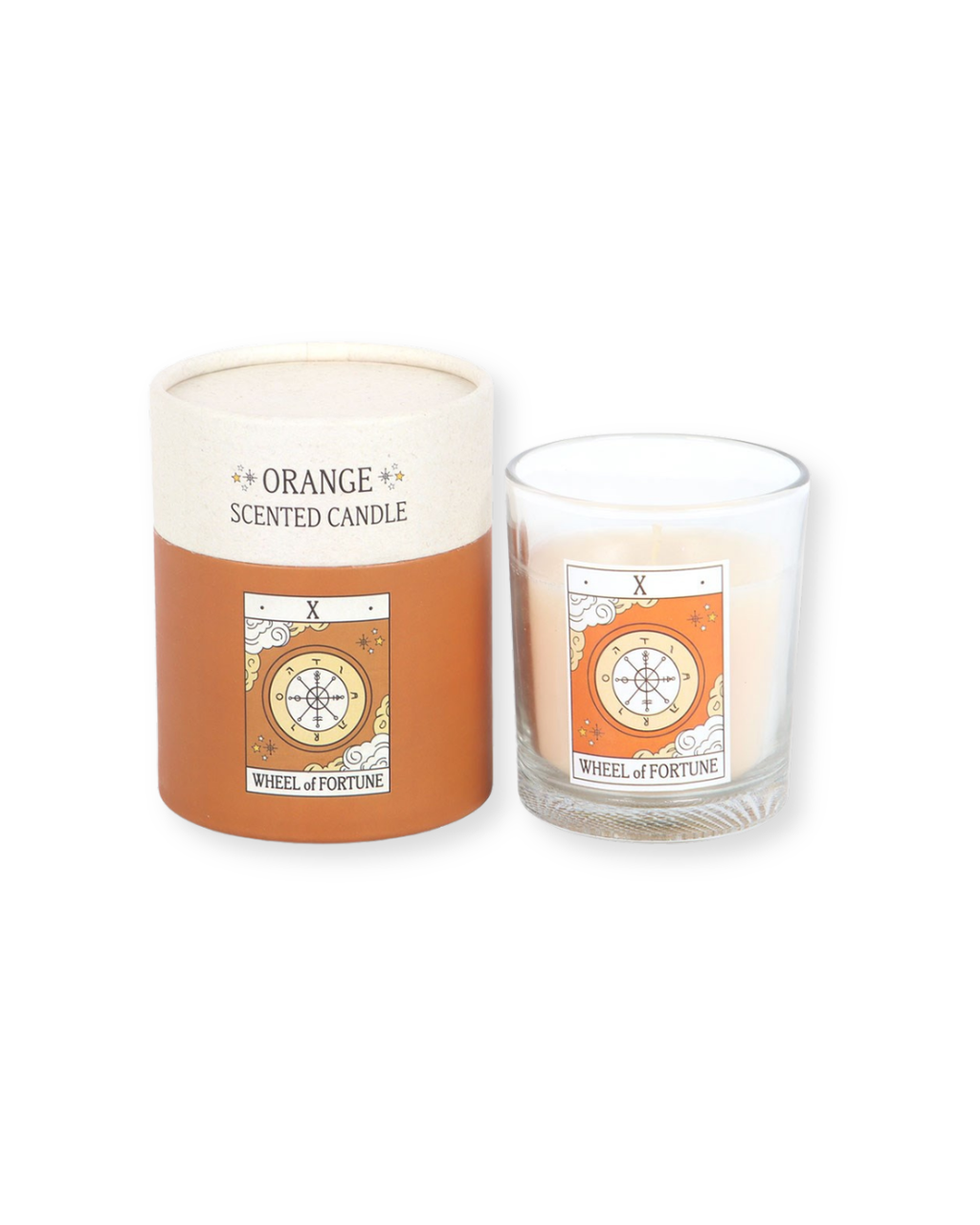 The Wheel of Fortune Vintage Tarot Orange Candle ceramic mug or home décor item.
