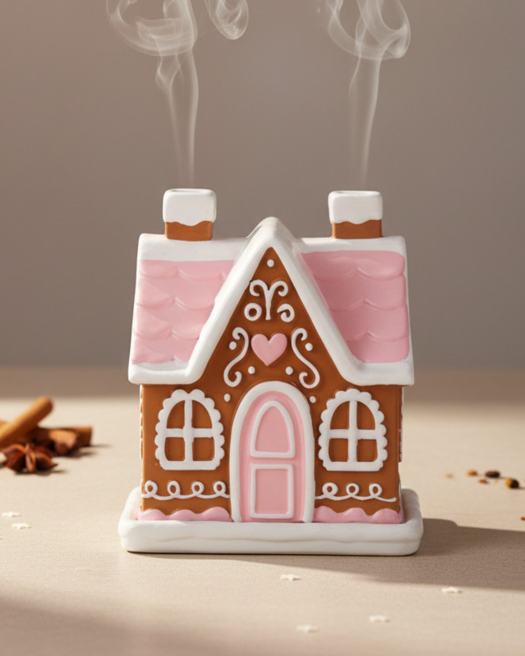 Pink Gingerbread House Incense Cone Burner | Ceramic Christmas House