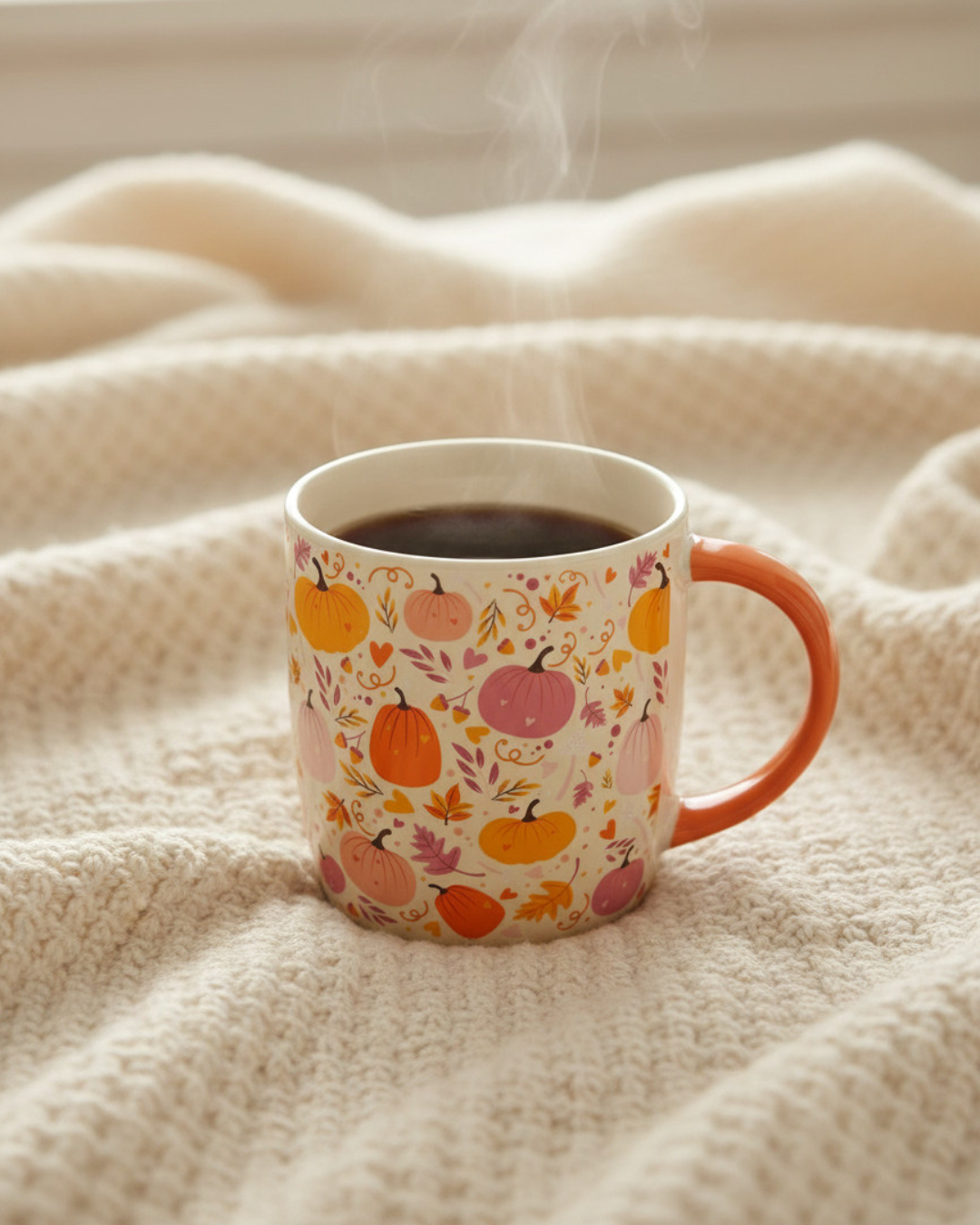 Pink & Orange Pumpkin Print Mug | Ceramic Autumn Mug