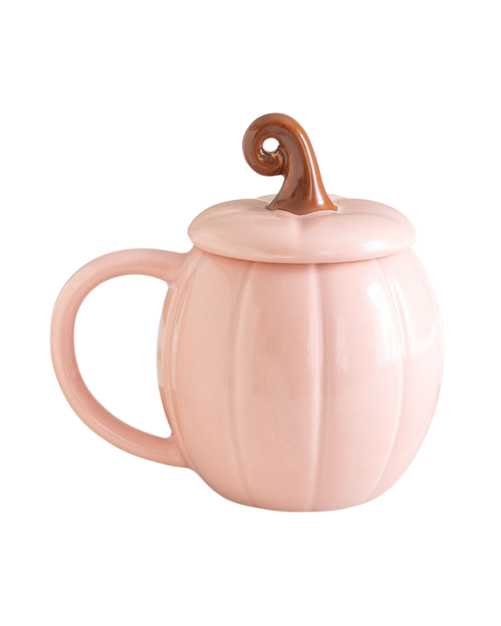 Pink Pumpkin Lidded Mug | Ceramic Pumpkin Mug with Lid