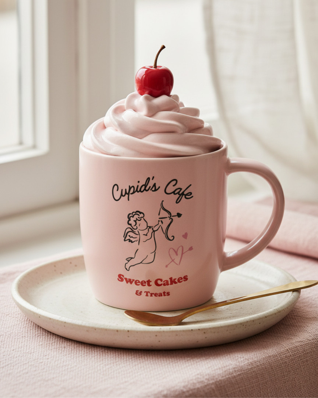 Cupid’s Café Mug, Spoon & Socks Gift Set