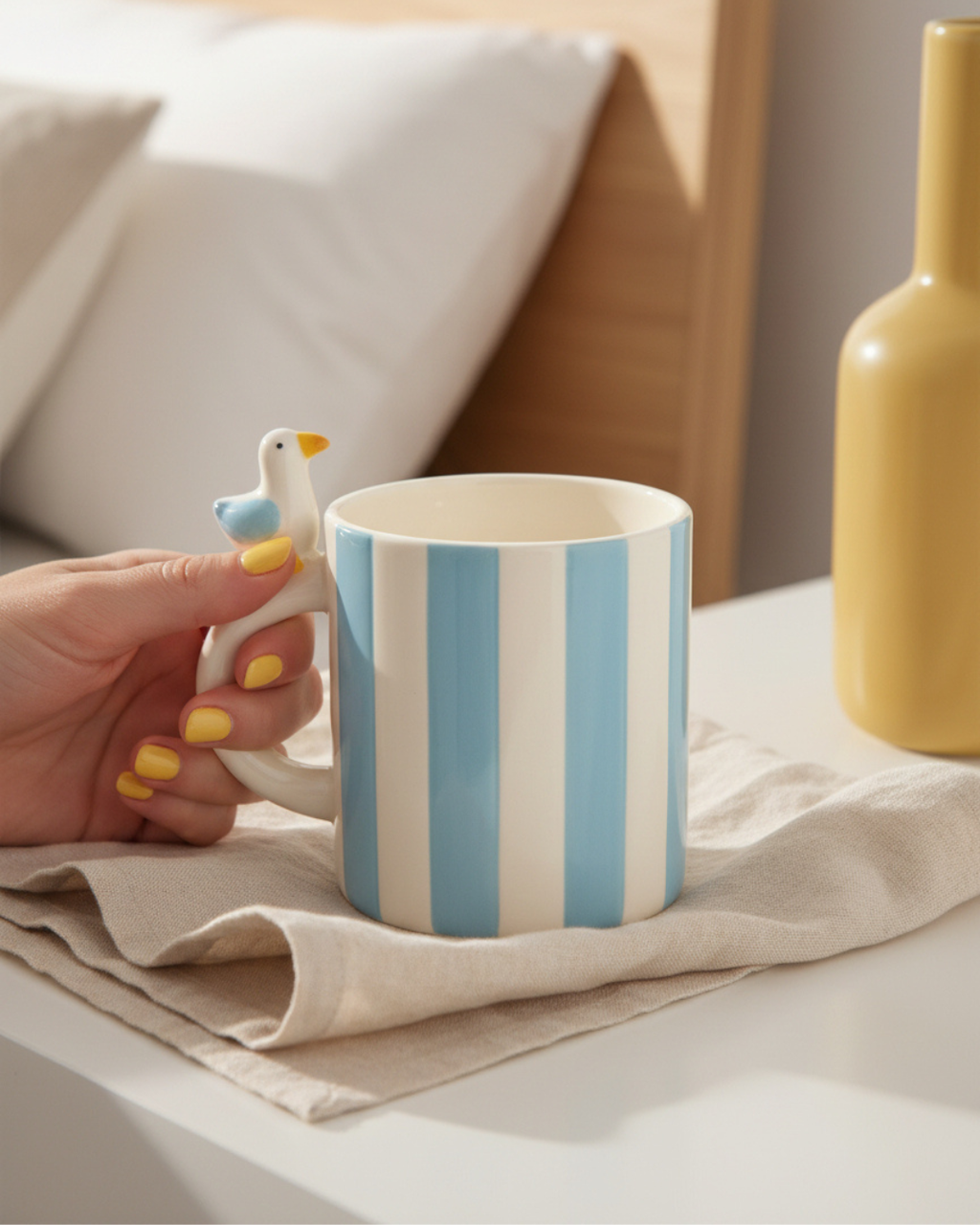 Striped Mug with Seagull