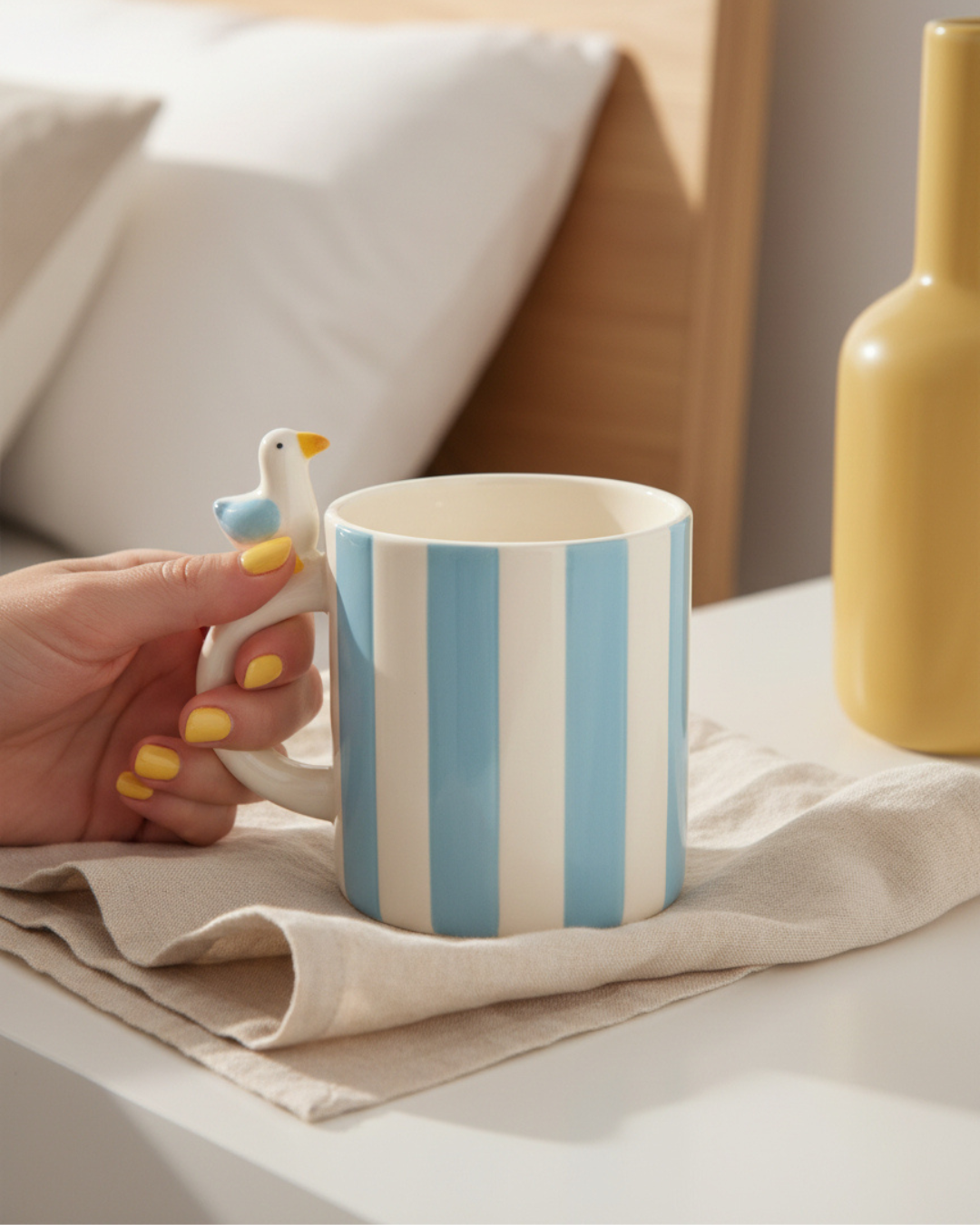 Striped Mug with Seagull
