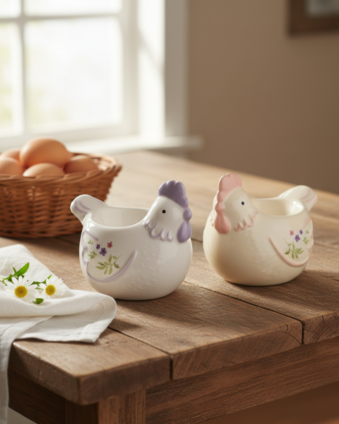 Set of 2 Hen Shaped Egg Cups