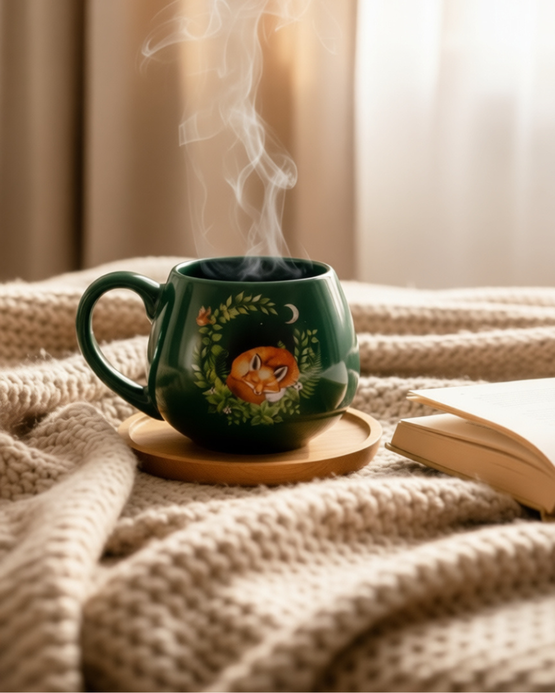 Green Sleeping Fox Rounded Mug