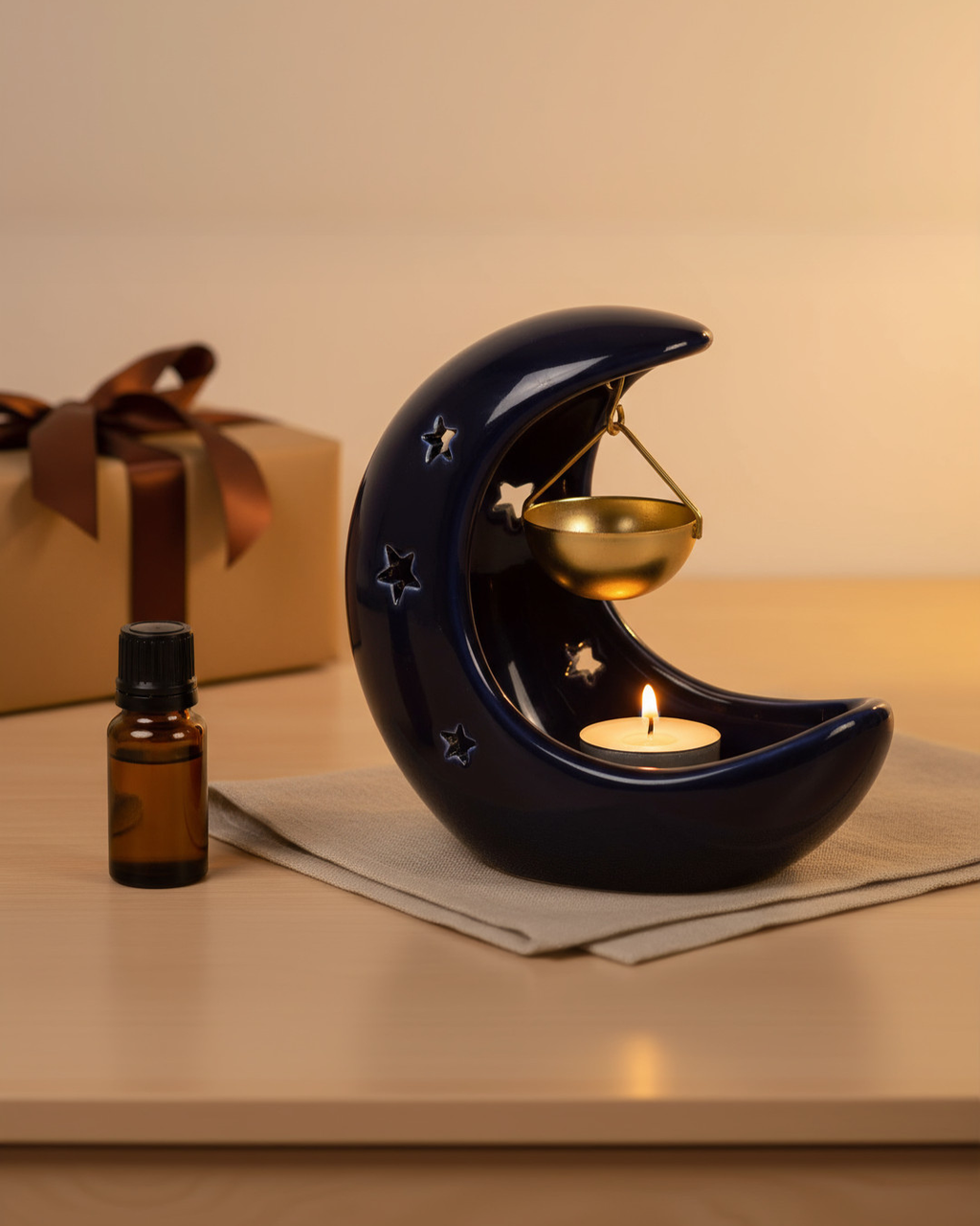 Blue Crescent Moon Hanging Oil Burner