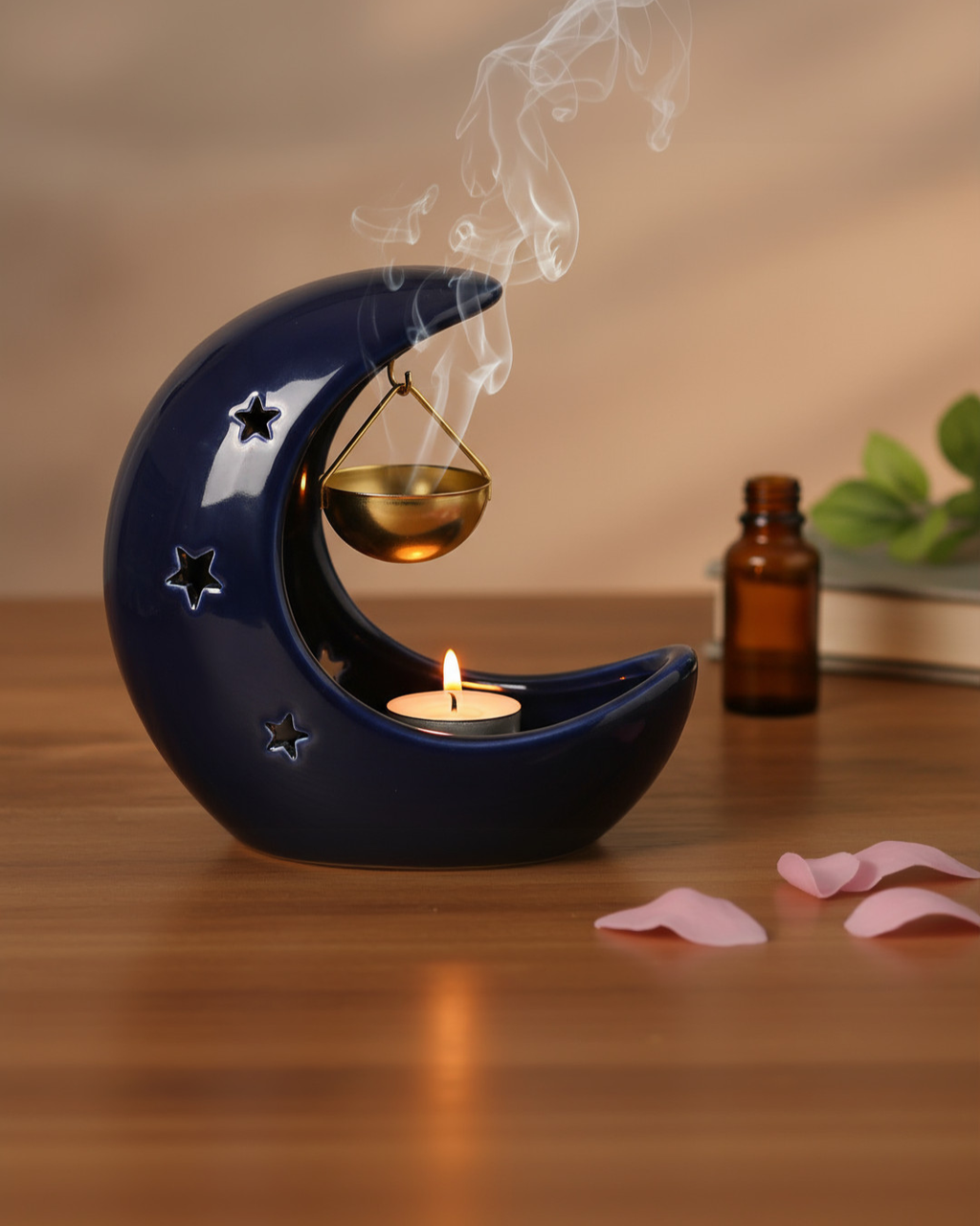 Blue Crescent Moon Hanging Oil Burner