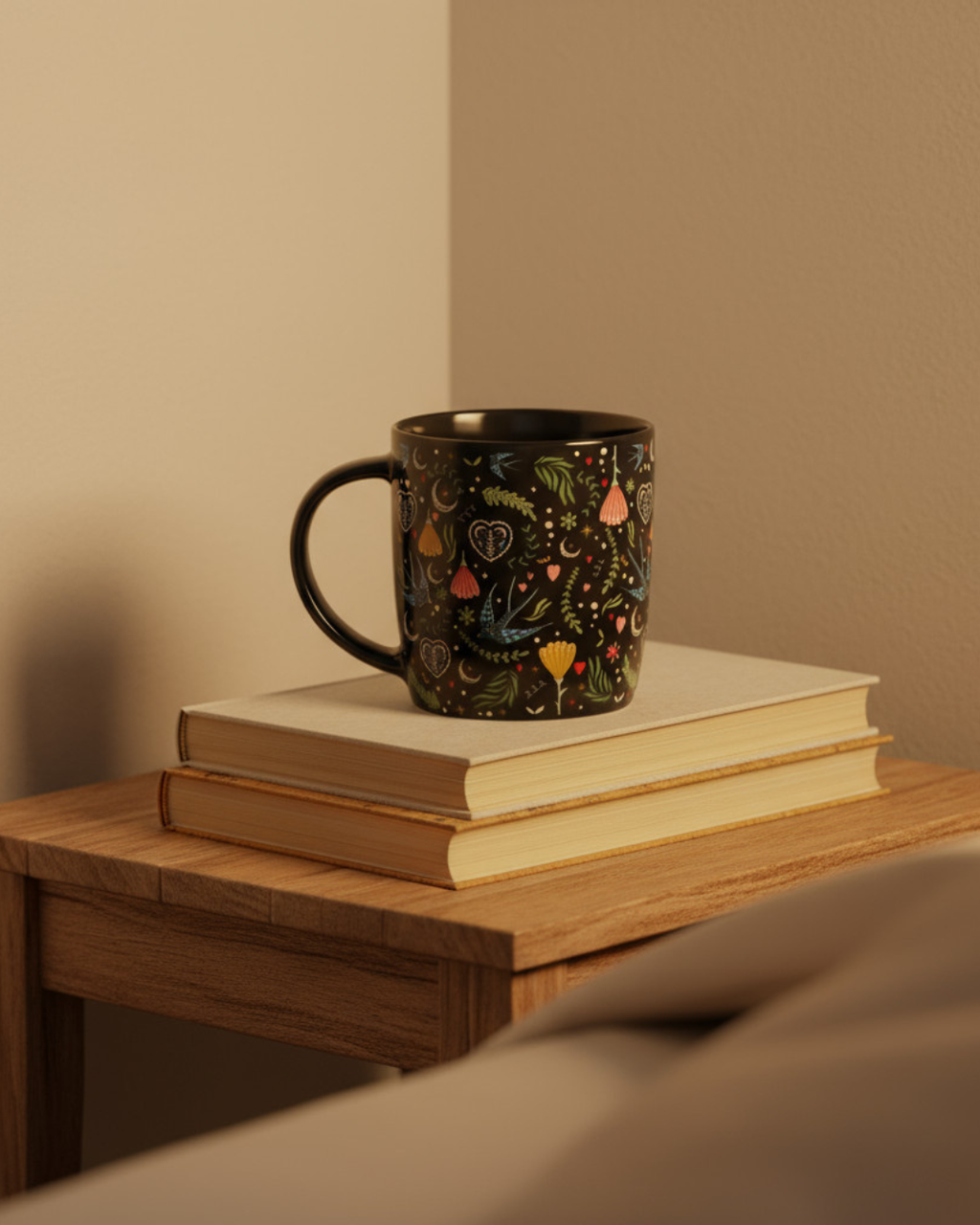 Black Midnight Bloom Print Mug