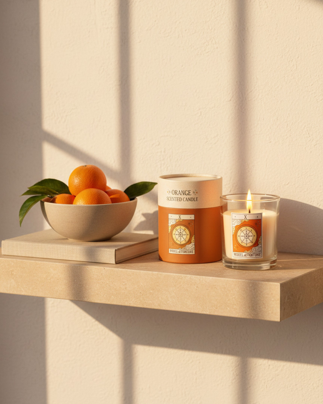 The Wheel of Fortune Vintage Tarot Orange Candle