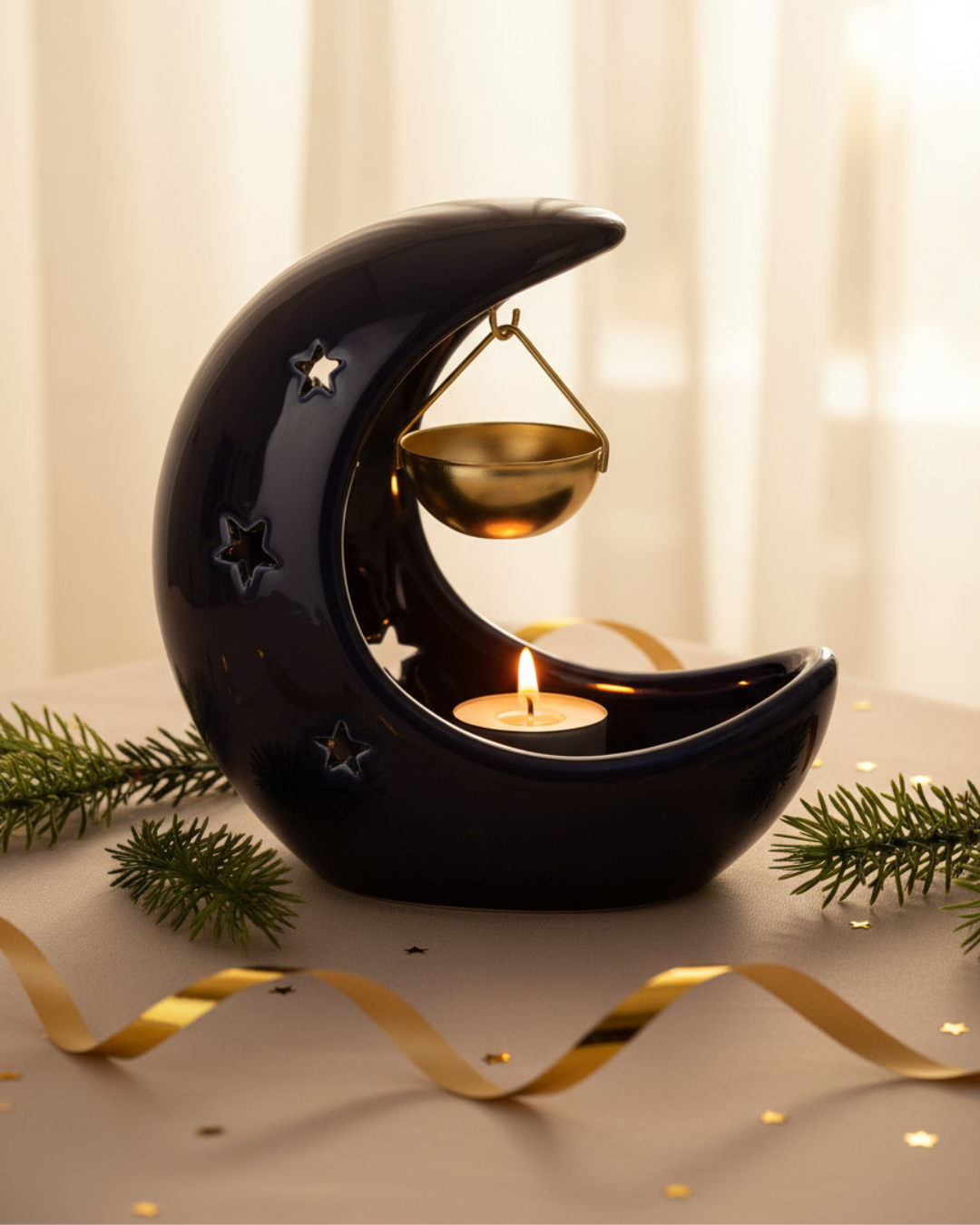 Blue Crescent Moon Hanging Oil Burner