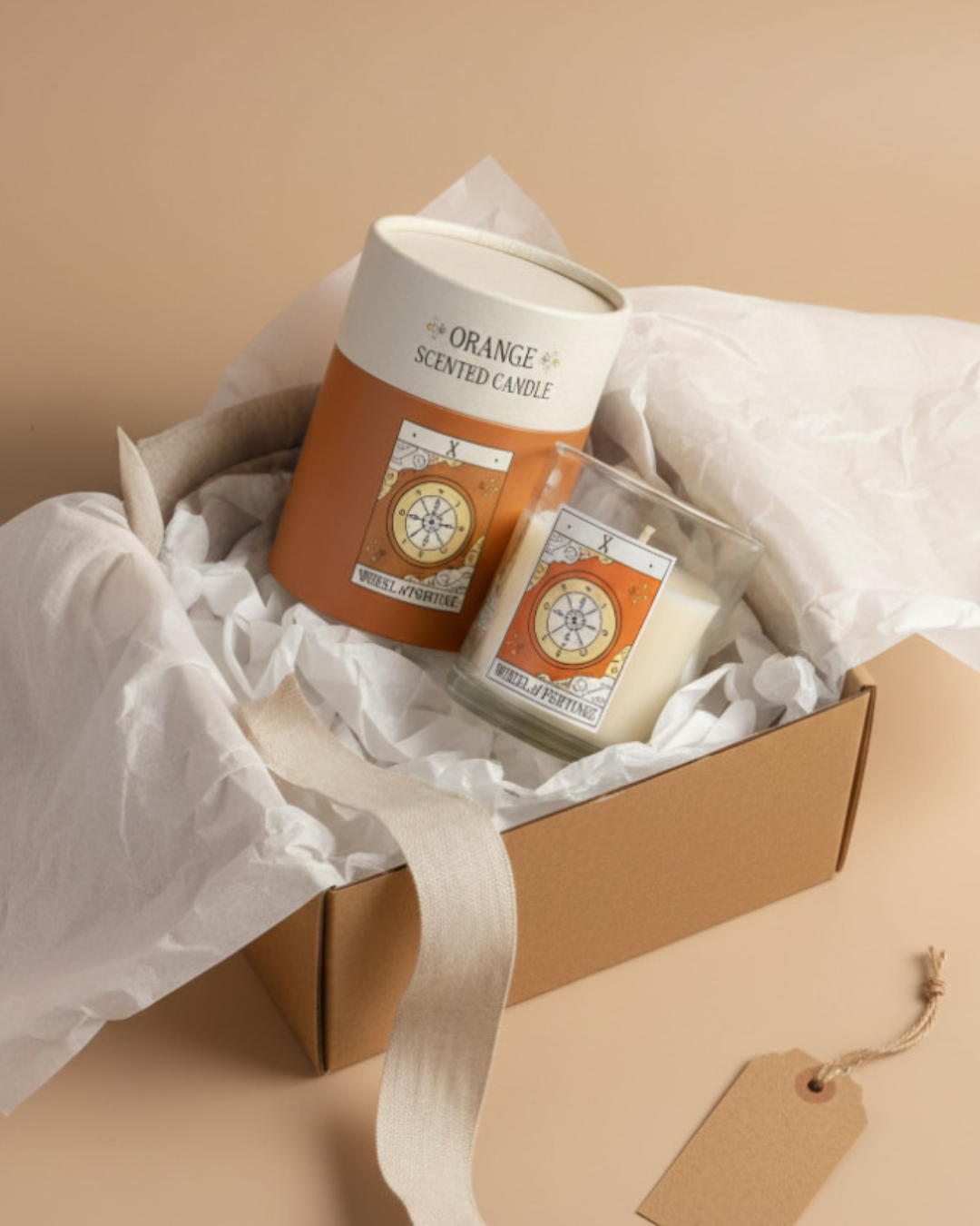 The Wheel of Fortune Vintage Tarot Orange Candle