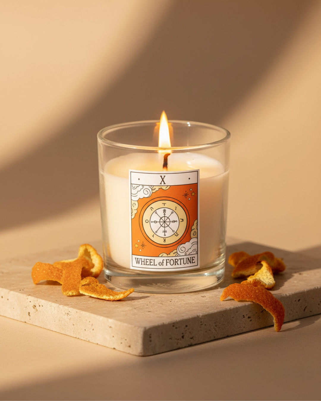 The Wheel of Fortune Vintage Tarot Orange Candle
